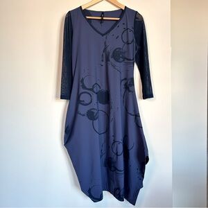 Porto San Francisco Dress Asymmetrical Hem Mesh Sleeves Art to Wear Lagenlook S